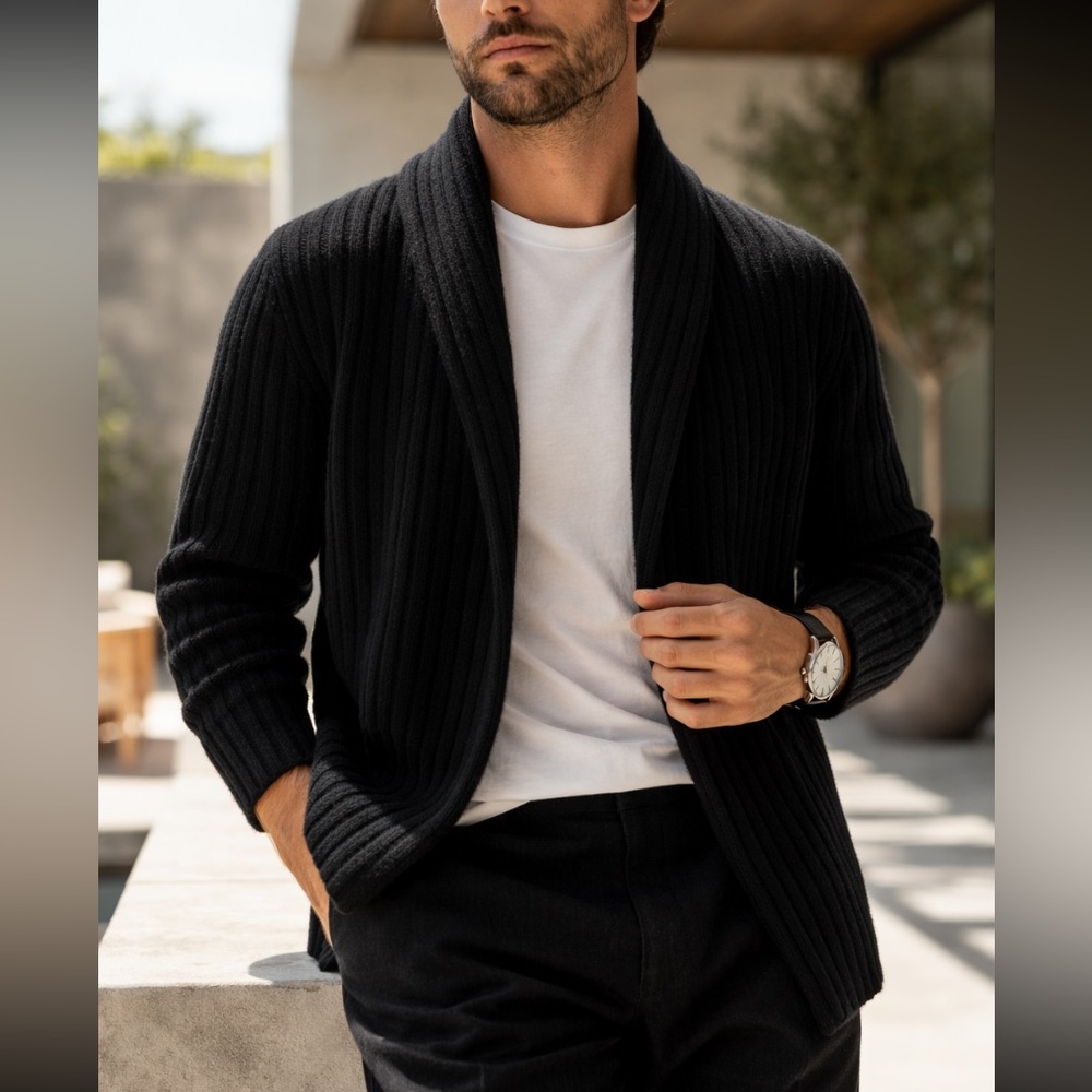 The Elder Statesman heavy gauge 100% Cashmere open front shawl collar cardigan S